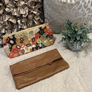 Sseko Soft Tan Light Brown Leather Bag & Colorful Whimsical Beaded Bag *BUNDLE*